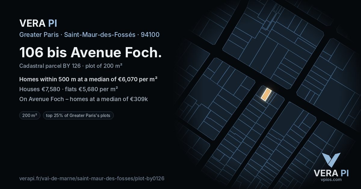 106 bis Avenue Foch, Saint-Maur-des-Fossés at night – the plot lit, the parcels around coloured by the prices near them