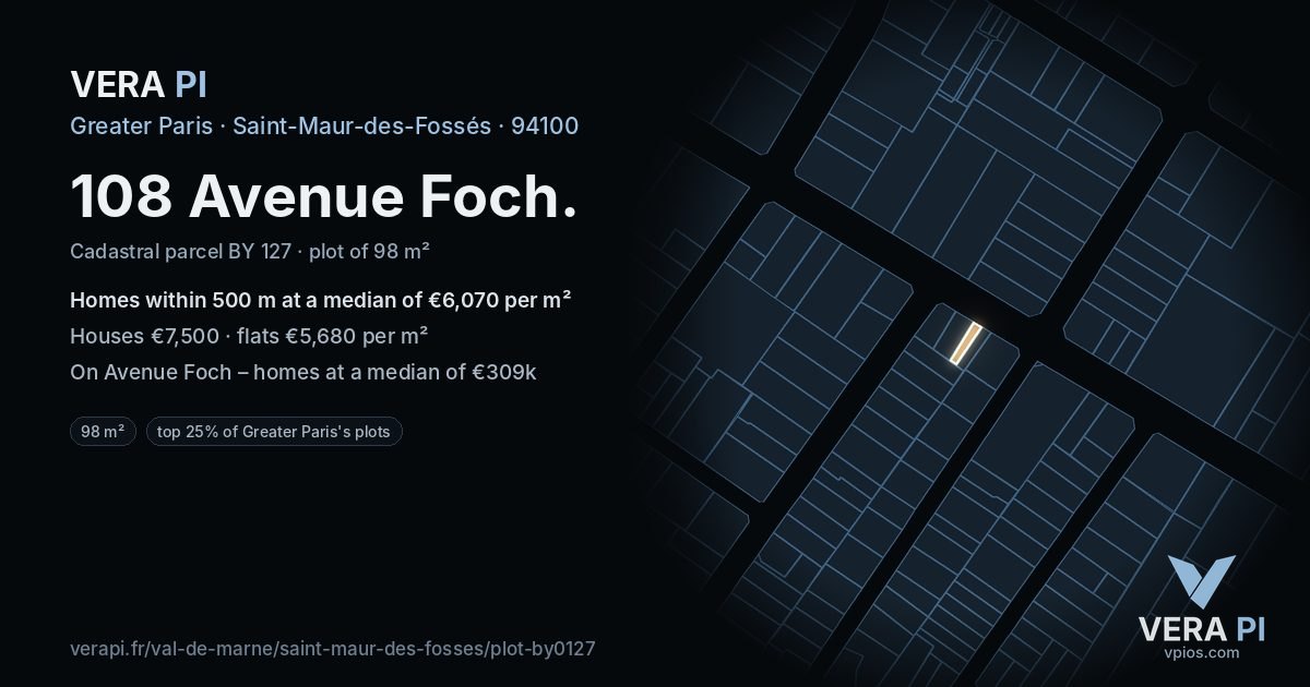 108 Avenue Foch, Saint-Maur-des-Fossés at night – the plot lit, the parcels around coloured by the prices near them