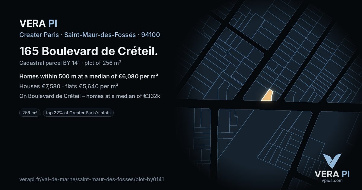 165 Boulevard de Créteil, Saint-Maur-des-Fossés at night – the plot lit, the parcels around coloured by the prices near them