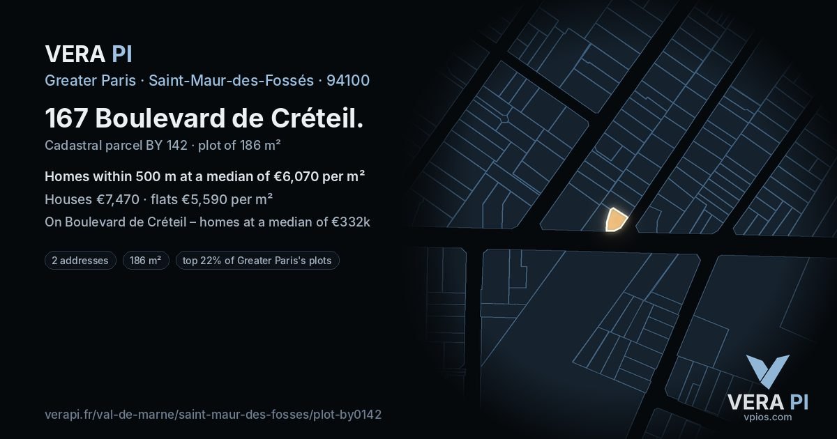 167 Boulevard de Créteil, Saint-Maur-des-Fossés at night – the plot lit, the parcels around coloured by the prices near them
