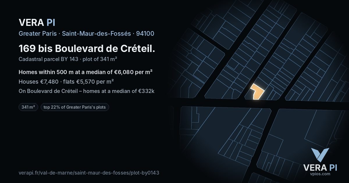 169 bis Boulevard de Créteil, Saint-Maur-des-Fossés at night – the plot lit, the parcels around coloured by the prices near them