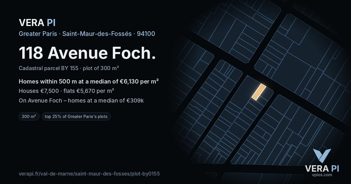 118 Avenue Foch, Saint-Maur-des-Fossés at night – the plot lit, the parcels around coloured by the prices near them