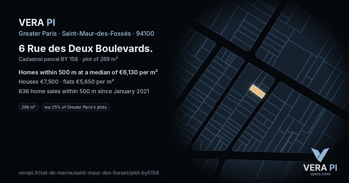 6 Rue des Deux Boulevards, Saint-Maur-des-Fossés at night – the plot lit, the parcels around coloured by the prices near them