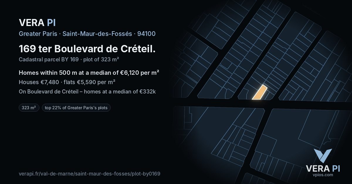 169 ter Boulevard de Créteil, Saint-Maur-des-Fossés at night – the plot lit, the parcels around coloured by the prices near them