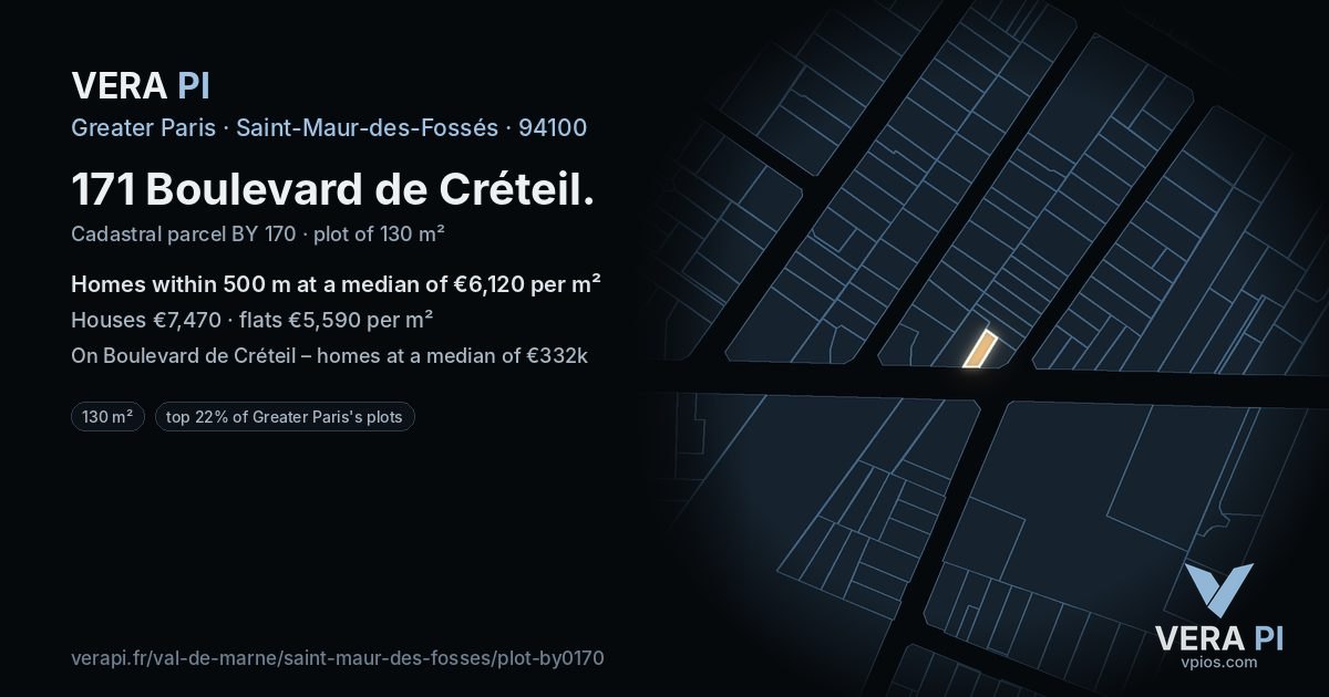 171 Boulevard de Créteil, Saint-Maur-des-Fossés at night – the plot lit, the parcels around coloured by the prices near them