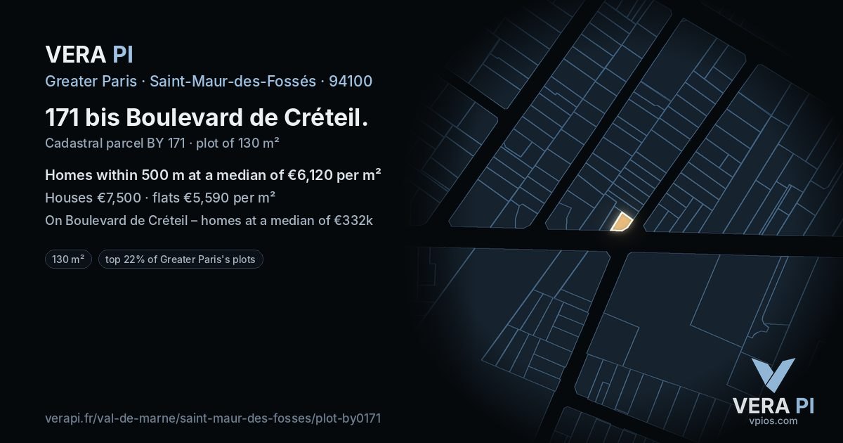 171 bis Boulevard de Créteil, Saint-Maur-des-Fossés at night – the plot lit, the parcels around coloured by the prices near them