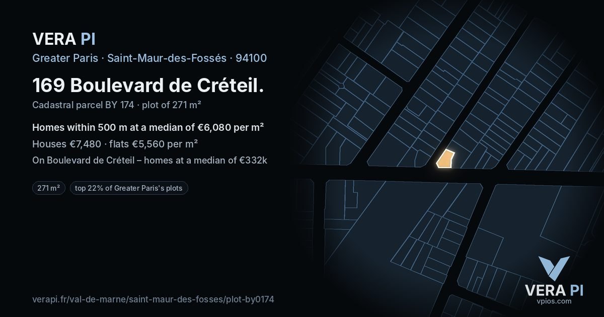 169 Boulevard de Créteil, Saint-Maur-des-Fossés at night – the plot lit, the parcels around coloured by the prices near them
