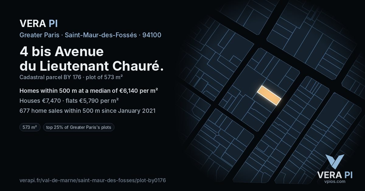 4 bis Avenue du Lieutenant Chauré, Saint-Maur-des-Fossés at night – the plot lit, the parcels around coloured by the prices near them