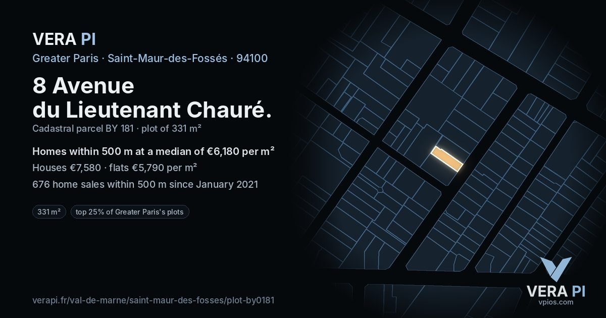 8 Avenue du Lieutenant Chauré, Saint-Maur-des-Fossés at night – the plot lit, the parcels around coloured by the prices near them