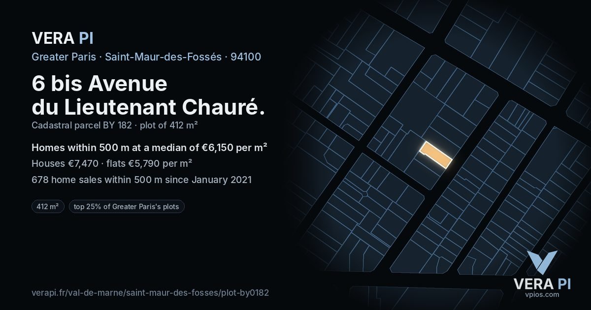 6 bis Avenue du Lieutenant Chauré, Saint-Maur-des-Fossés at night – the plot lit, the parcels around coloured by the prices near them