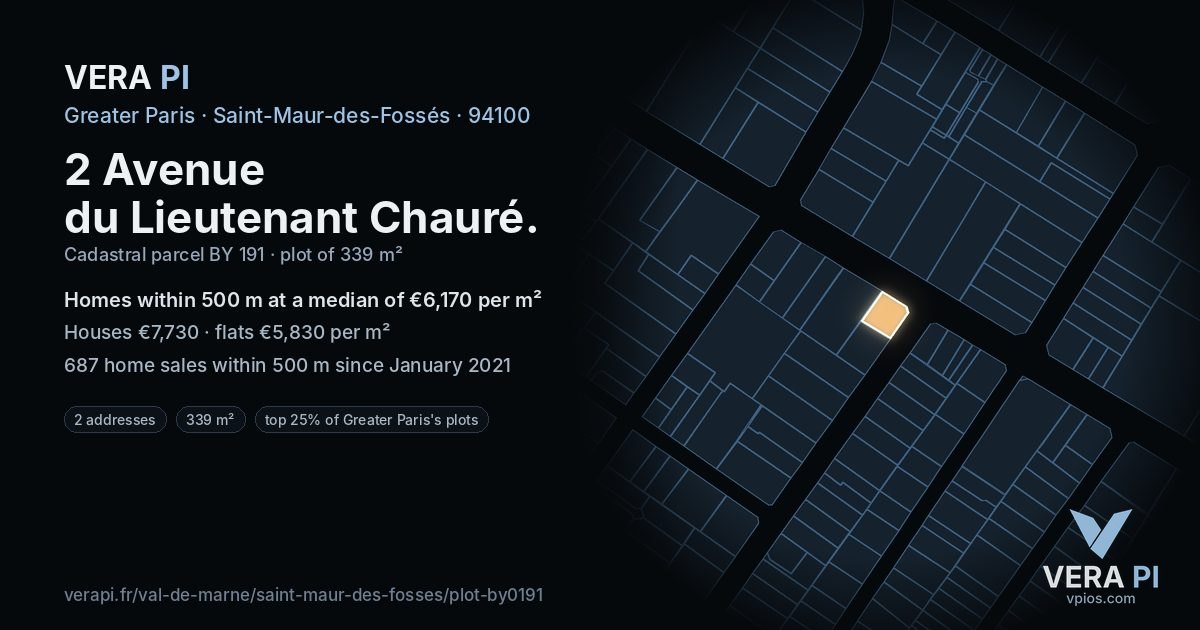 2 Avenue du Lieutenant Chauré, Saint-Maur-des-Fossés at night – the plot lit, the parcels around coloured by the prices near them