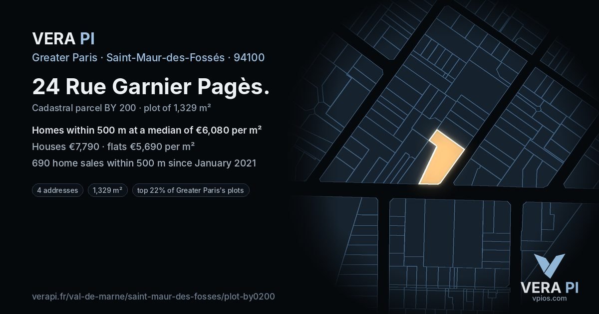 24 Rue Garnier Pagès, Saint-Maur-des-Fossés at night – the plot lit, the parcels around coloured by the prices near them