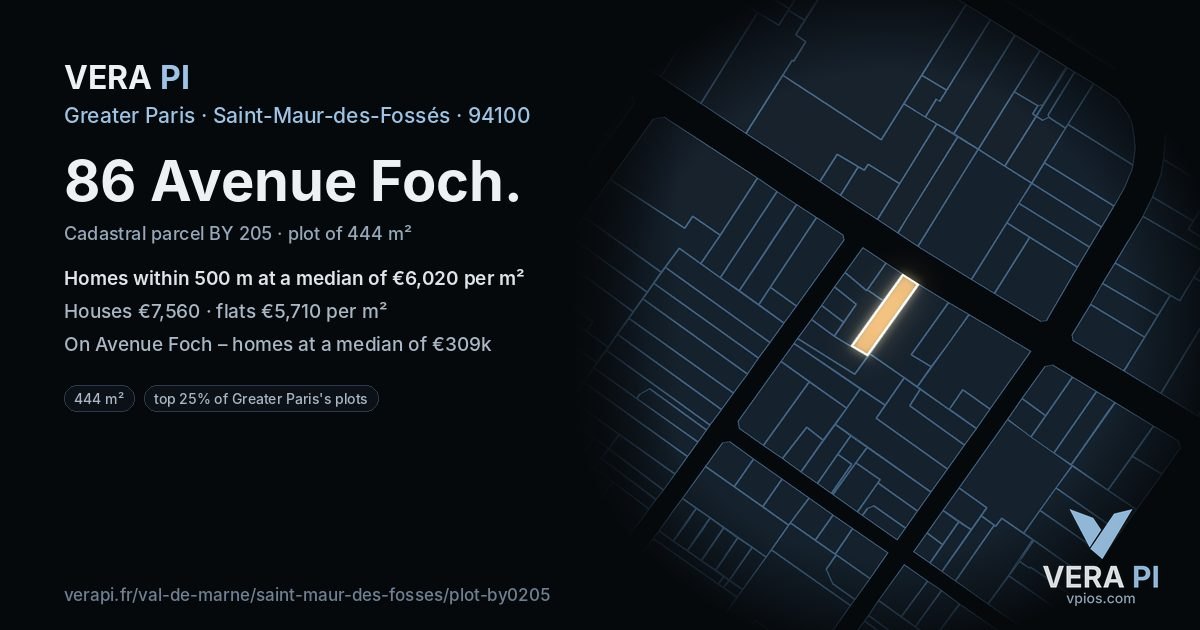 86 Avenue Foch, Saint-Maur-des-Fossés at night – the plot lit, the parcels around coloured by the prices near them