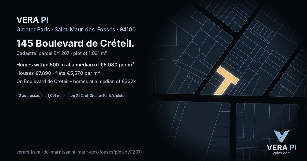 145 Boulevard de Créteil, Saint-Maur-des-Fossés at night – the plot lit, the parcels around coloured by the prices near them