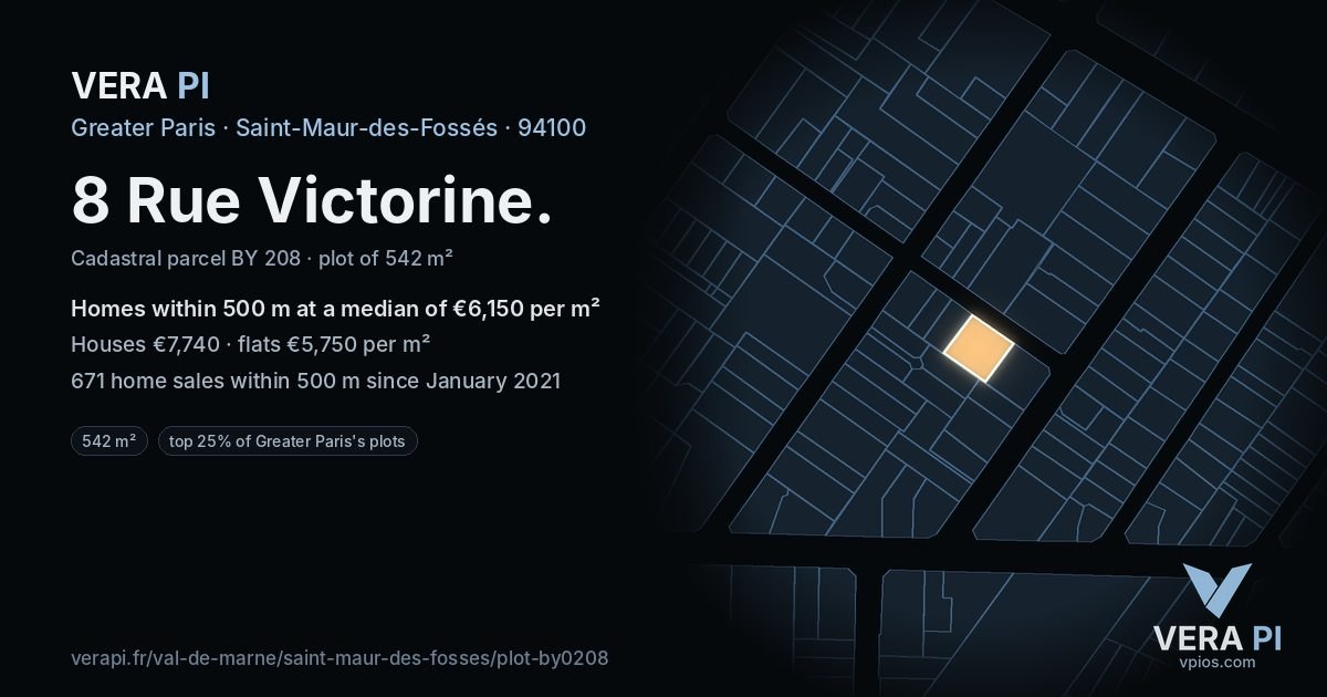 8 Rue Victorine, Saint-Maur-des-Fossés at night – the plot lit, the parcels around coloured by the prices near them