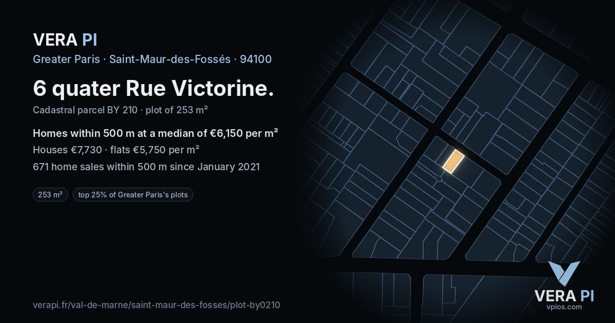 6 quater Rue Victorine, Saint-Maur-des-Fossés at night – the plot lit, the parcels around coloured by the prices near them