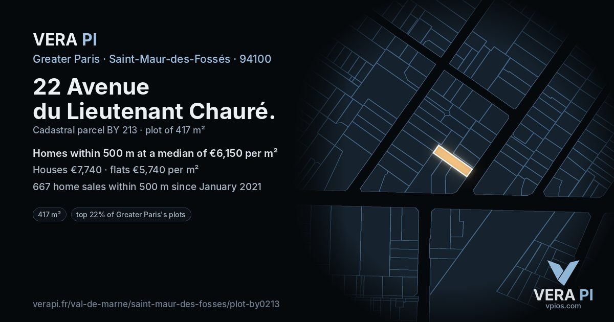 22 Avenue du Lieutenant Chauré, Saint-Maur-des-Fossés at night – the plot lit, the parcels around coloured by the prices near them