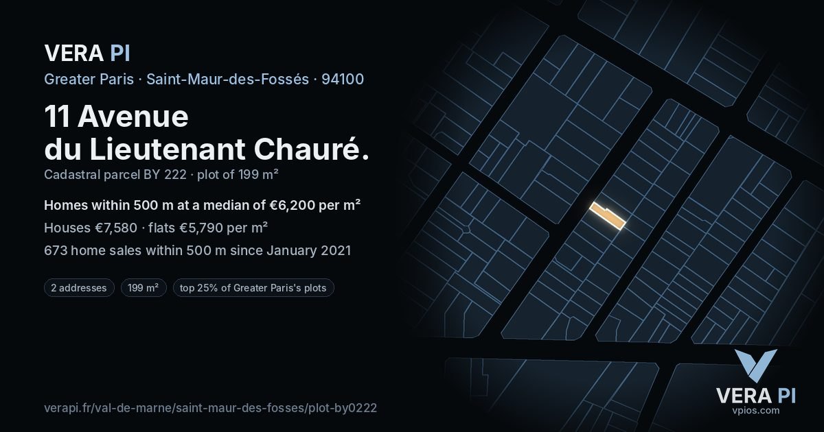 11 Avenue du Lieutenant Chauré, Saint-Maur-des-Fossés at night – the plot lit, the parcels around coloured by the prices near them