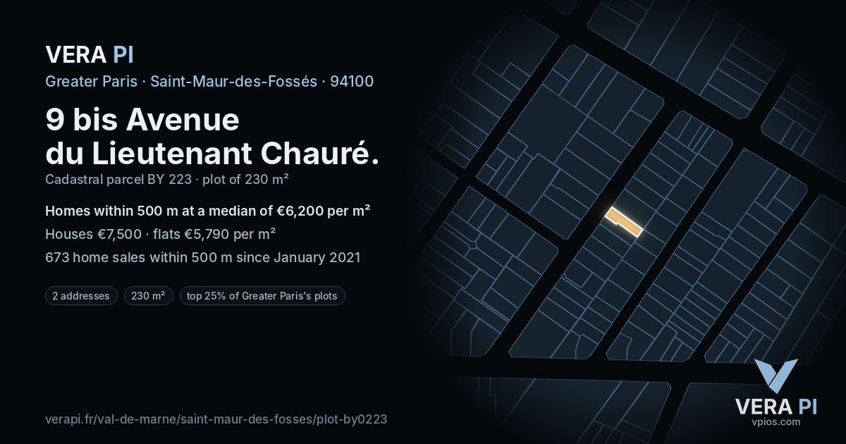 9 bis Avenue du Lieutenant Chauré, Saint-Maur-des-Fossés at night – the plot lit, the parcels around coloured by the prices near them