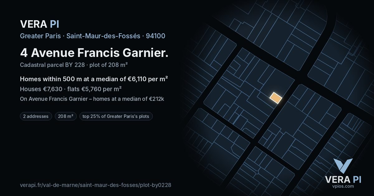 4 Avenue Francis Garnier, Saint-Maur-des-Fossés at night – the plot lit, the parcels around coloured by the prices near them