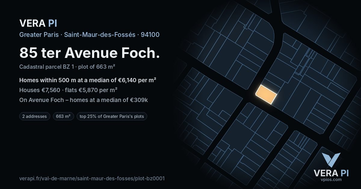85 ter Avenue Foch, Saint-Maur-des-Fossés at night – the plot lit, the parcels around coloured by the prices near them