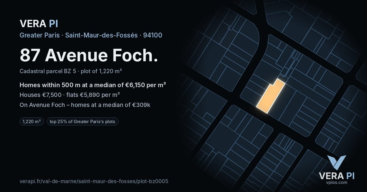 87 Avenue Foch, Saint-Maur-des-Fossés at night – the plot lit, the parcels around coloured by the prices near them