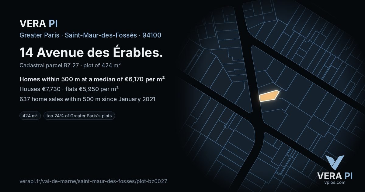 14 Avenue des Érables, Saint-Maur-des-Fossés at night – the plot lit, the parcels around coloured by the prices near them