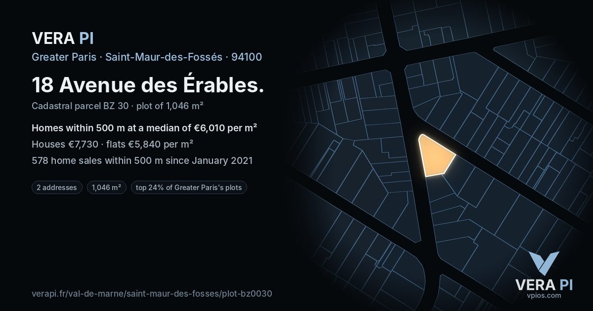 18 Avenue des Érables, Saint-Maur-des-Fossés at night – the plot lit, the parcels around coloured by the prices near them
