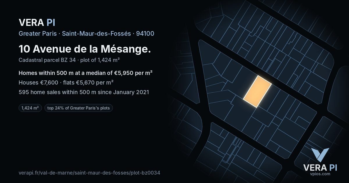 10 Avenue de la Mésange, Saint-Maur-des-Fossés at night – the plot lit, the parcels around coloured by the prices near them