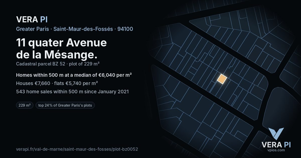 11 quater Avenue de la Mésange, Saint-Maur-des-Fossés at night – the plot lit, the parcels around coloured by the prices near them