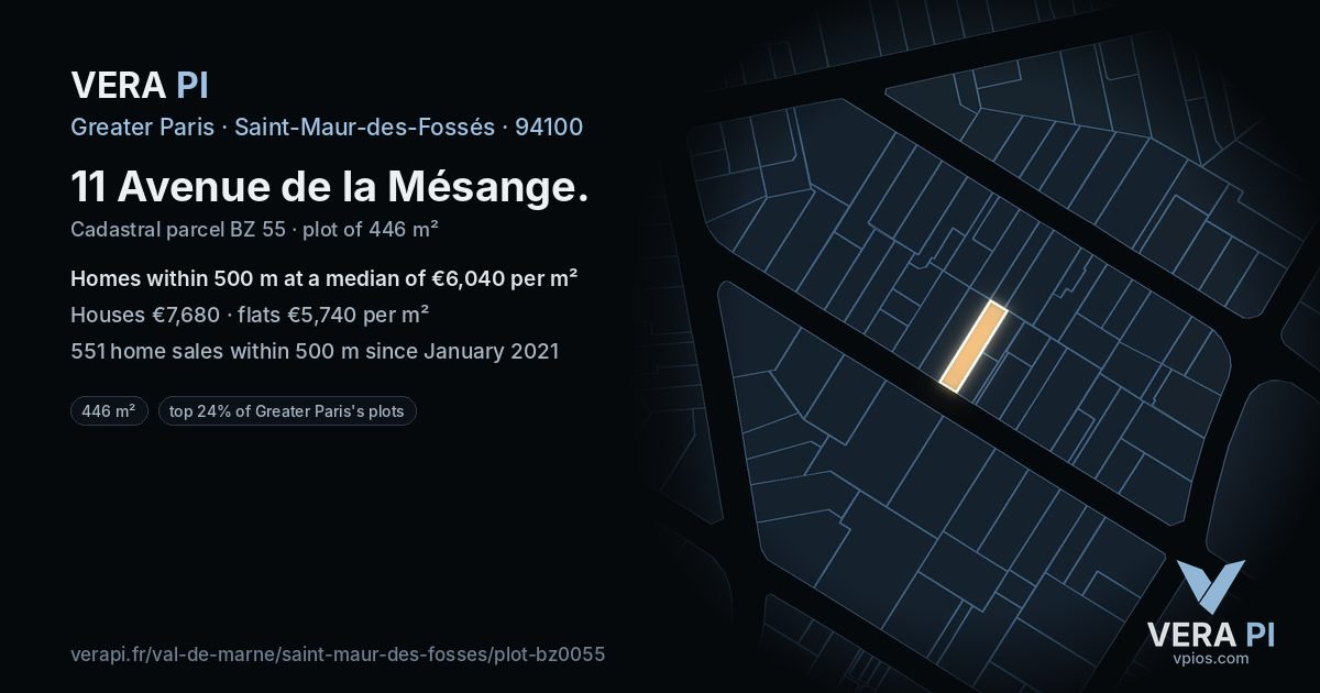 11 Avenue de la Mésange, Saint-Maur-des-Fossés at night – the plot lit, the parcels around coloured by the prices near them