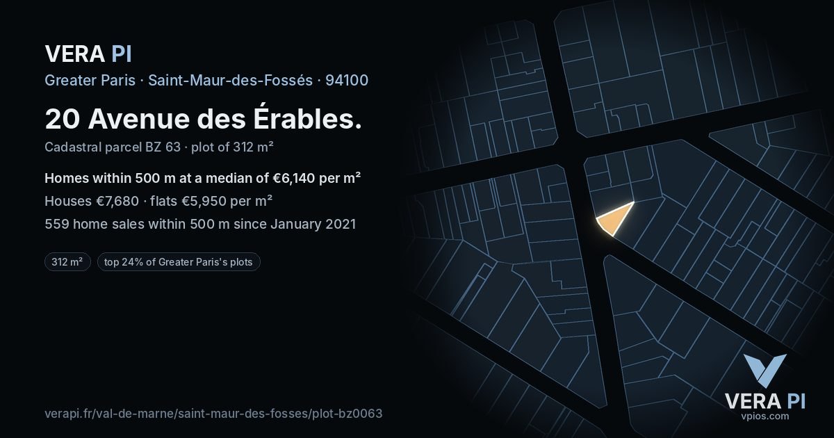 20 Avenue des Érables, Saint-Maur-des-Fossés at night – the plot lit, the parcels around coloured by the prices near them