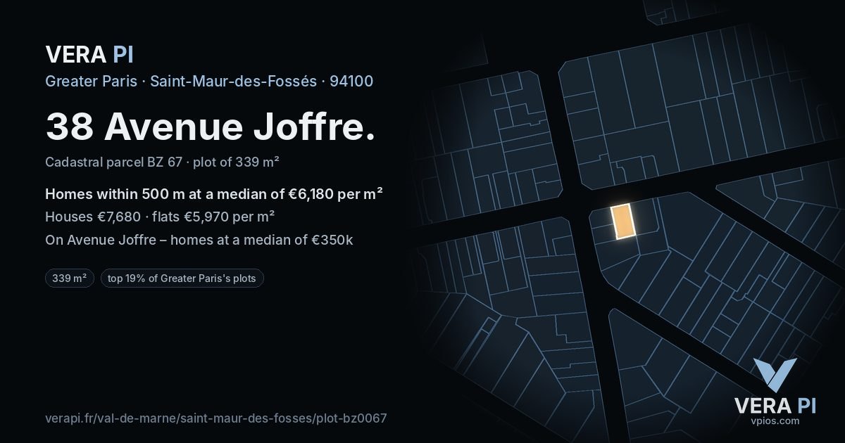 38 Avenue Joffre, Saint-Maur-des-Fossés at night – the plot lit, the parcels around coloured by the prices near them