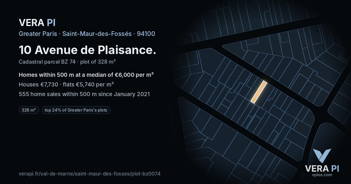 10 Avenue de Plaisance, Saint-Maur-des-Fossés at night – the plot lit, the parcels around coloured by the prices near them