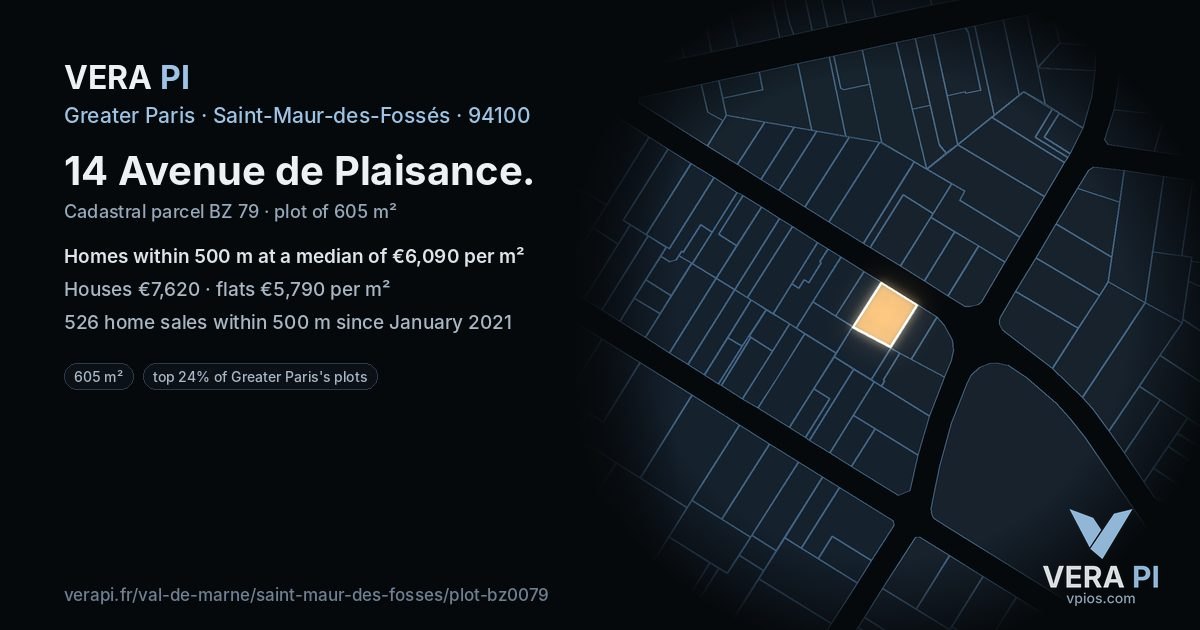 14 Avenue de Plaisance, Saint-Maur-des-Fossés at night – the plot lit, the parcels around coloured by the prices near them