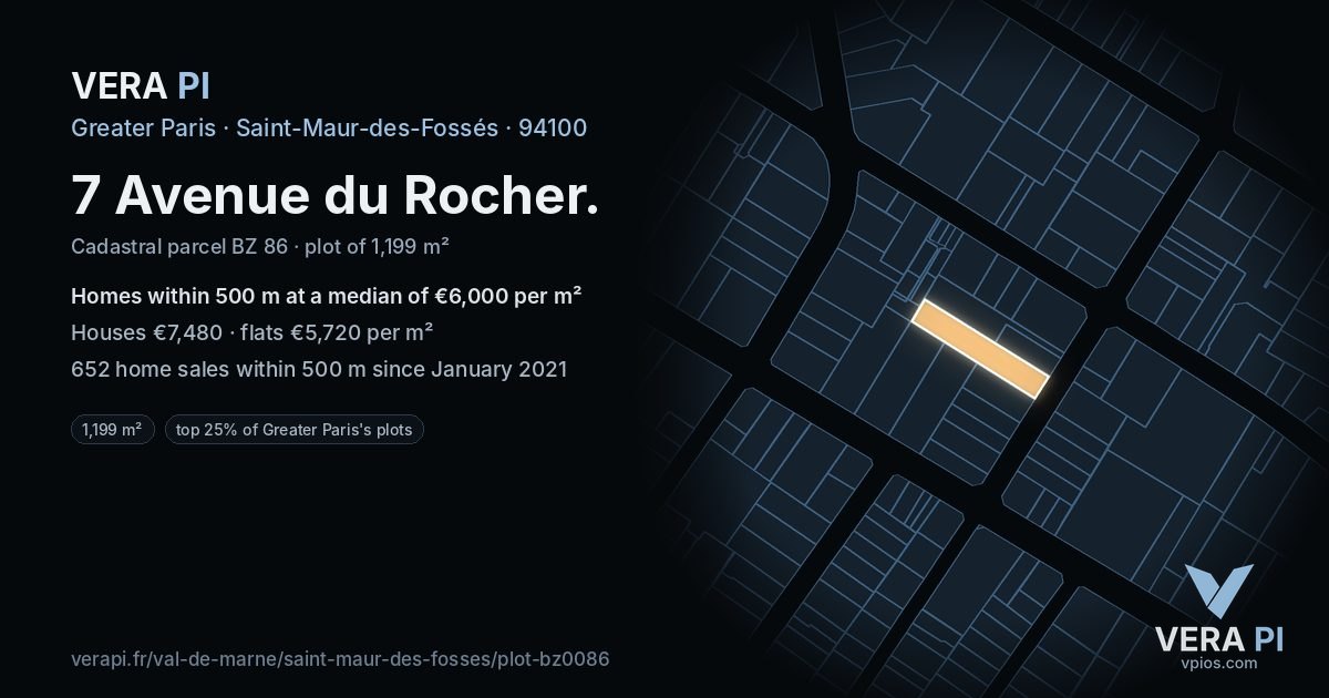 7 Avenue du Rocher, Saint-Maur-des-Fossés at night – the plot lit, the parcels around coloured by the prices near them