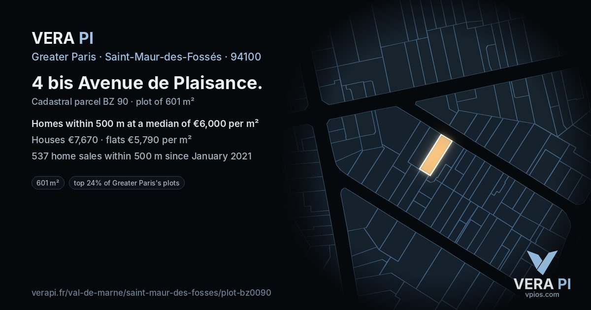 4 bis Avenue de Plaisance, Saint-Maur-des-Fossés at night – the plot lit, the parcels around coloured by the prices near them