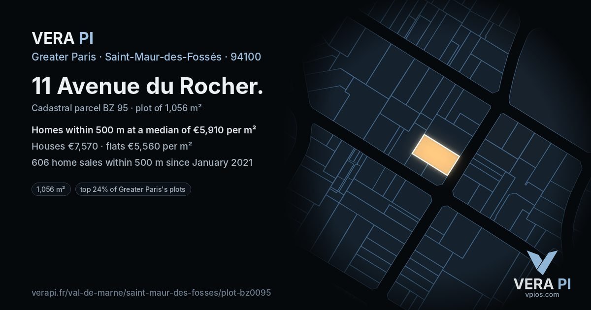 11 Avenue du Rocher, Saint-Maur-des-Fossés at night – the plot lit, the parcels around coloured by the prices near them