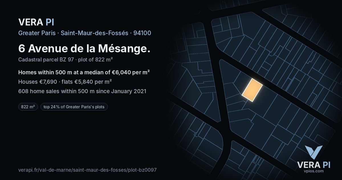 6 Avenue de la Mésange, Saint-Maur-des-Fossés at night – the plot lit, the parcels around coloured by the prices near them