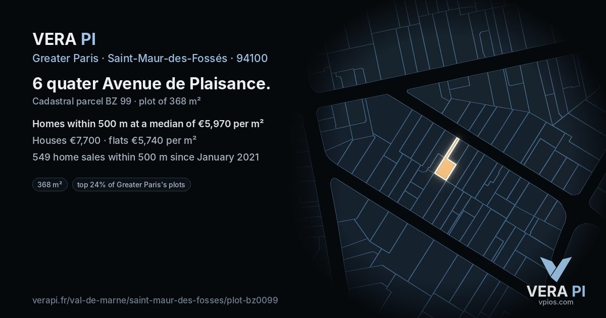 6 quater Avenue de Plaisance, Saint-Maur-des-Fossés at night – the plot lit, the parcels around coloured by the prices near them