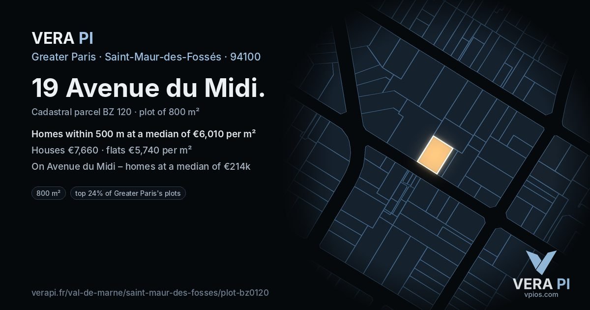 19 Avenue du Midi, Saint-Maur-des-Fossés at night – the plot lit, the parcels around coloured by the prices near them