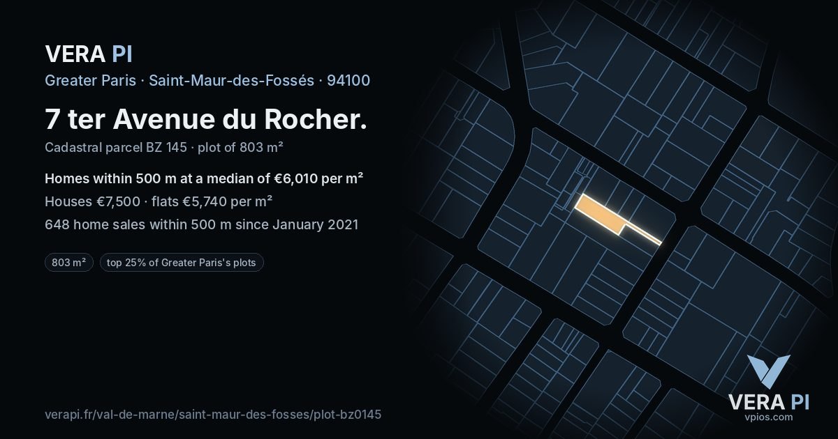 7 ter Avenue du Rocher, Saint-Maur-des-Fossés at night – the plot lit, the parcels around coloured by the prices near them