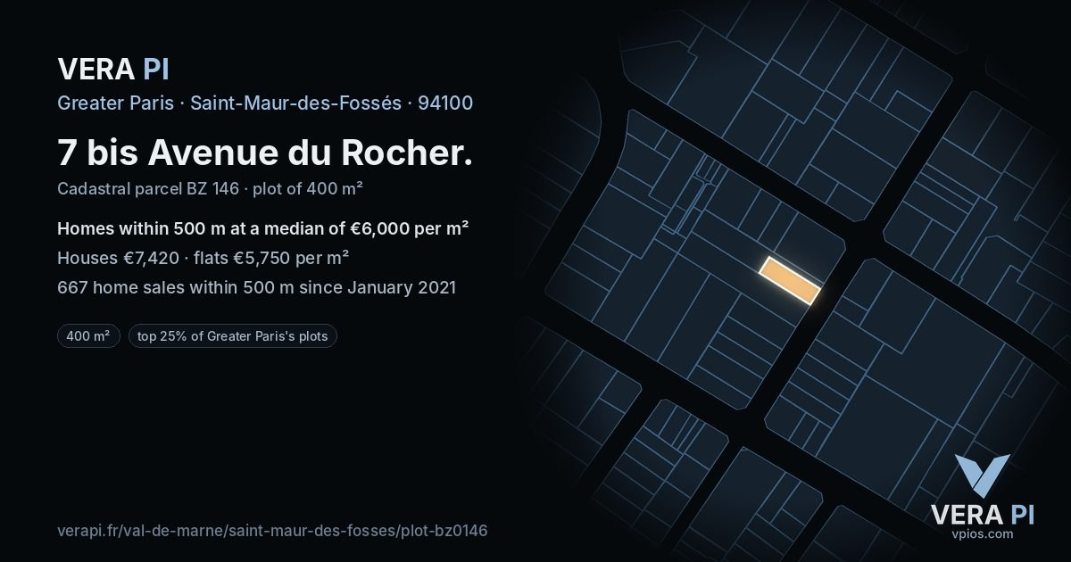 7 bis Avenue du Rocher, Saint-Maur-des-Fossés at night – the plot lit, the parcels around coloured by the prices near them