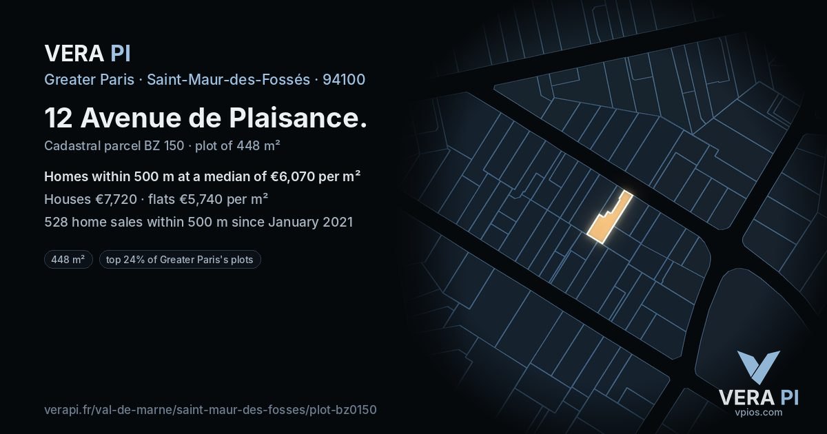 12 Avenue de Plaisance, Saint-Maur-des-Fossés at night – the plot lit, the parcels around coloured by the prices near them