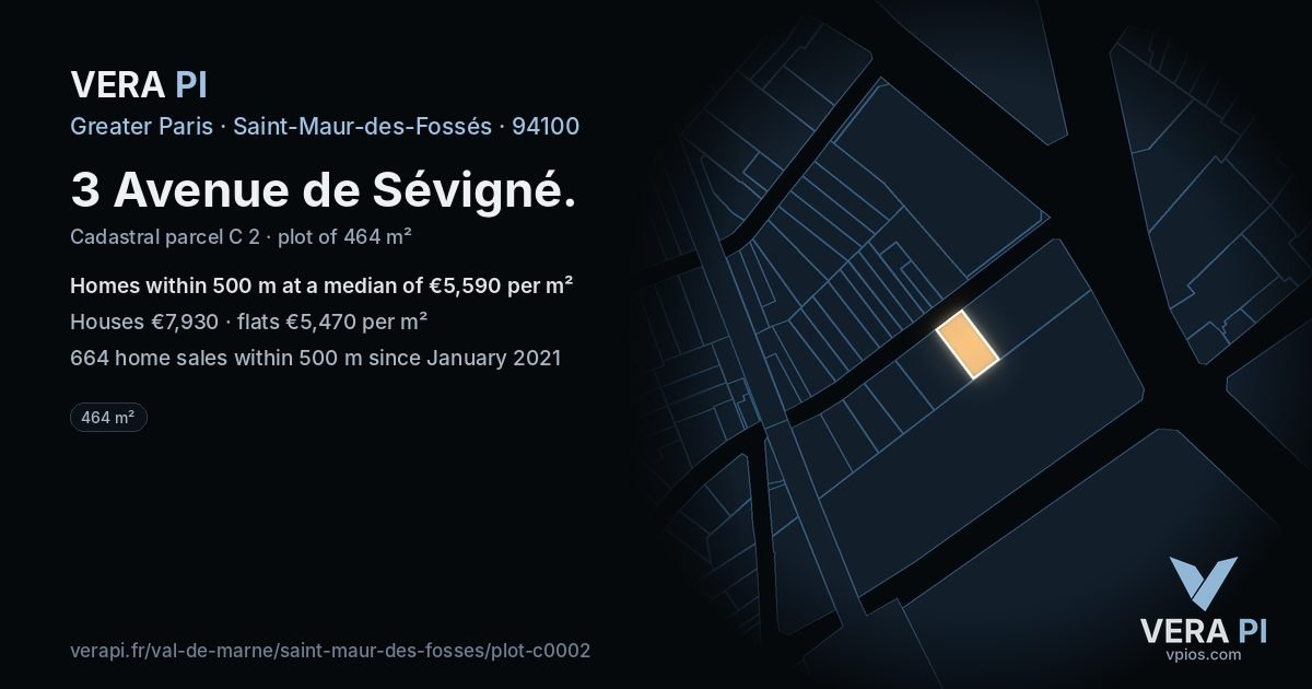 3 Avenue de Sévigné, Saint-Maur-des-Fossés at night – the plot lit, the parcels around coloured by the prices near them