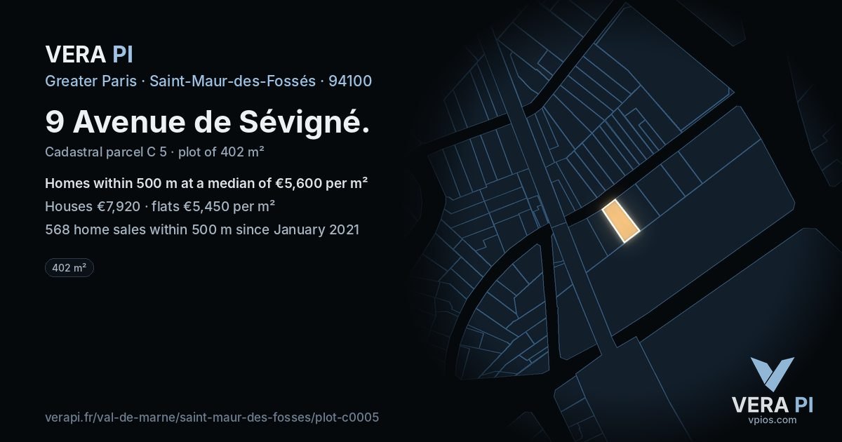 9 Avenue de Sévigné, Saint-Maur-des-Fossés at night – the plot lit, the parcels around coloured by the prices near them