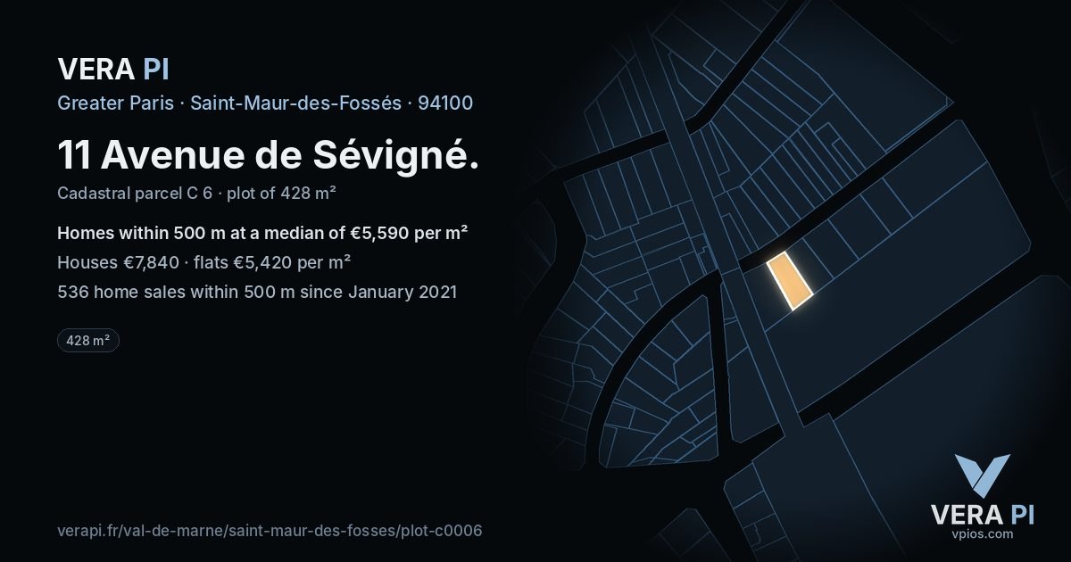 11 Avenue de Sévigné, Saint-Maur-des-Fossés at night – the plot lit, the parcels around coloured by the prices near them
