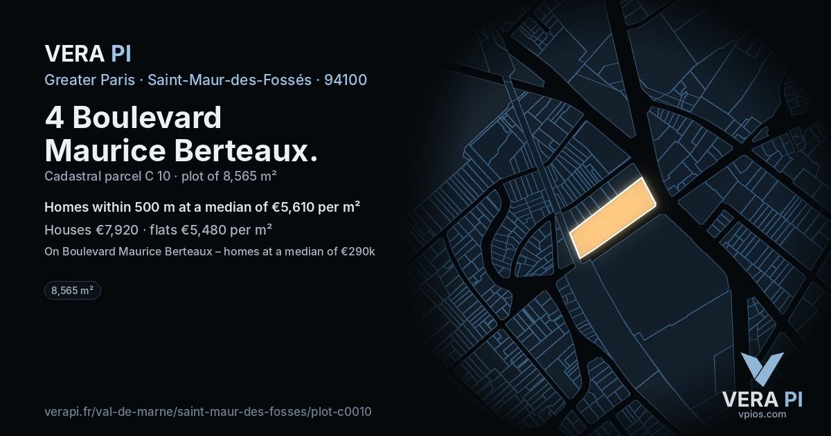 4 Boulevard Maurice Berteaux, Saint-Maur-des-Fossés at night – the plot lit, the parcels around coloured by the prices near them