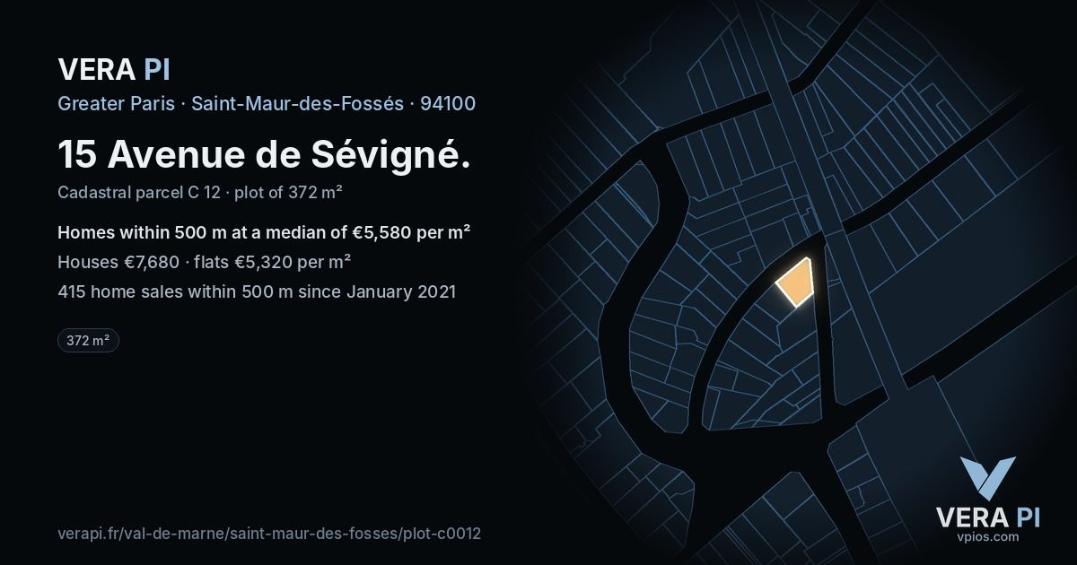 15 Avenue de Sévigné, Saint-Maur-des-Fossés at night – the plot lit, the parcels around coloured by the prices near them