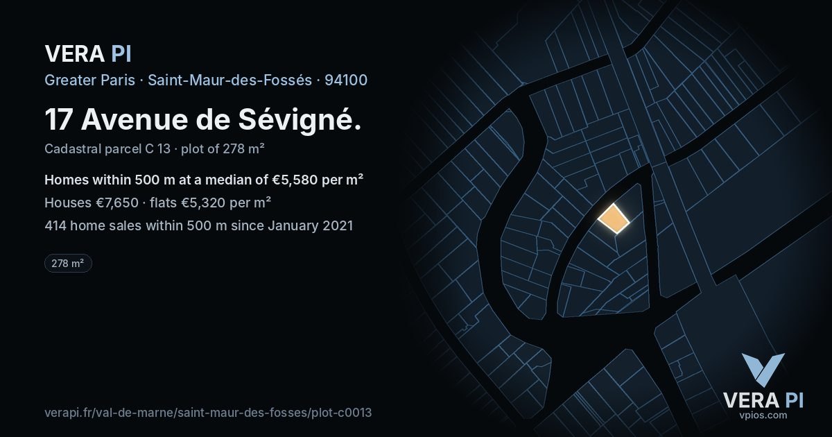 17 Avenue de Sévigné, Saint-Maur-des-Fossés at night – the plot lit, the parcels around coloured by the prices near them
